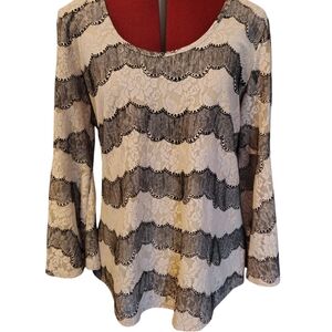 VaVa by Joy Han Vintage Sheer Lace Back Lined Front Sheer Bell Sleeves Size L...